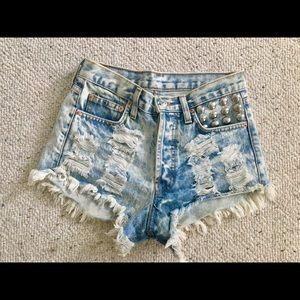 Distressed high waisted jean shorts
